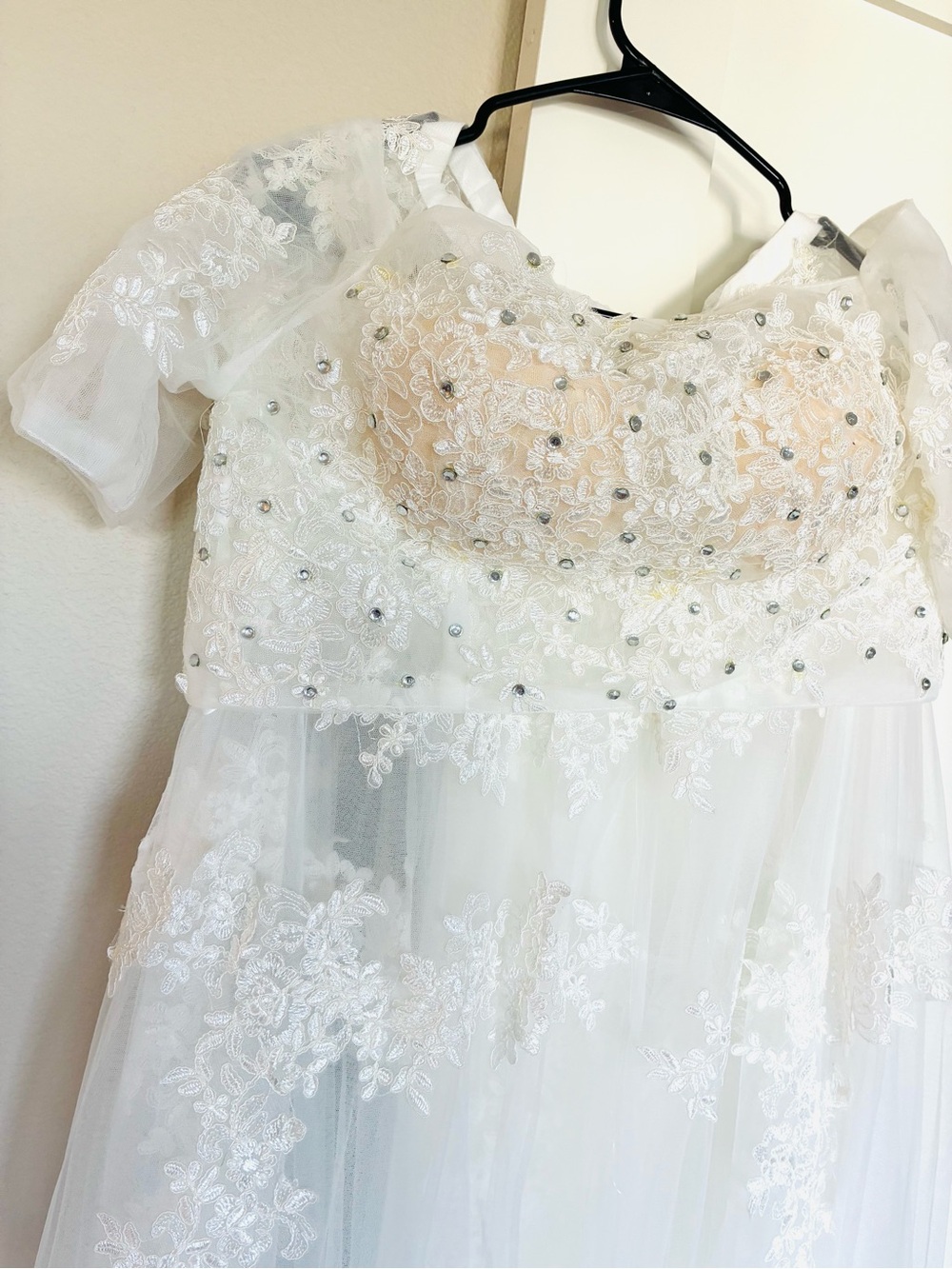 One Size White Lace Bridal 2-Piece Set | Crop Top + Sheer Tulle Long Skirt